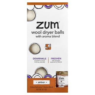 ZUM, Bolas de lana para secadora con mezcla aromática, Ámbar, 3 bolas de lana más 1 mezcla aromática, 8,5 oz