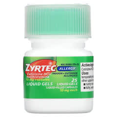 Zyrtec, Allergy, Cetirizine HCl, 10 Mg, 25 Liquid Gels