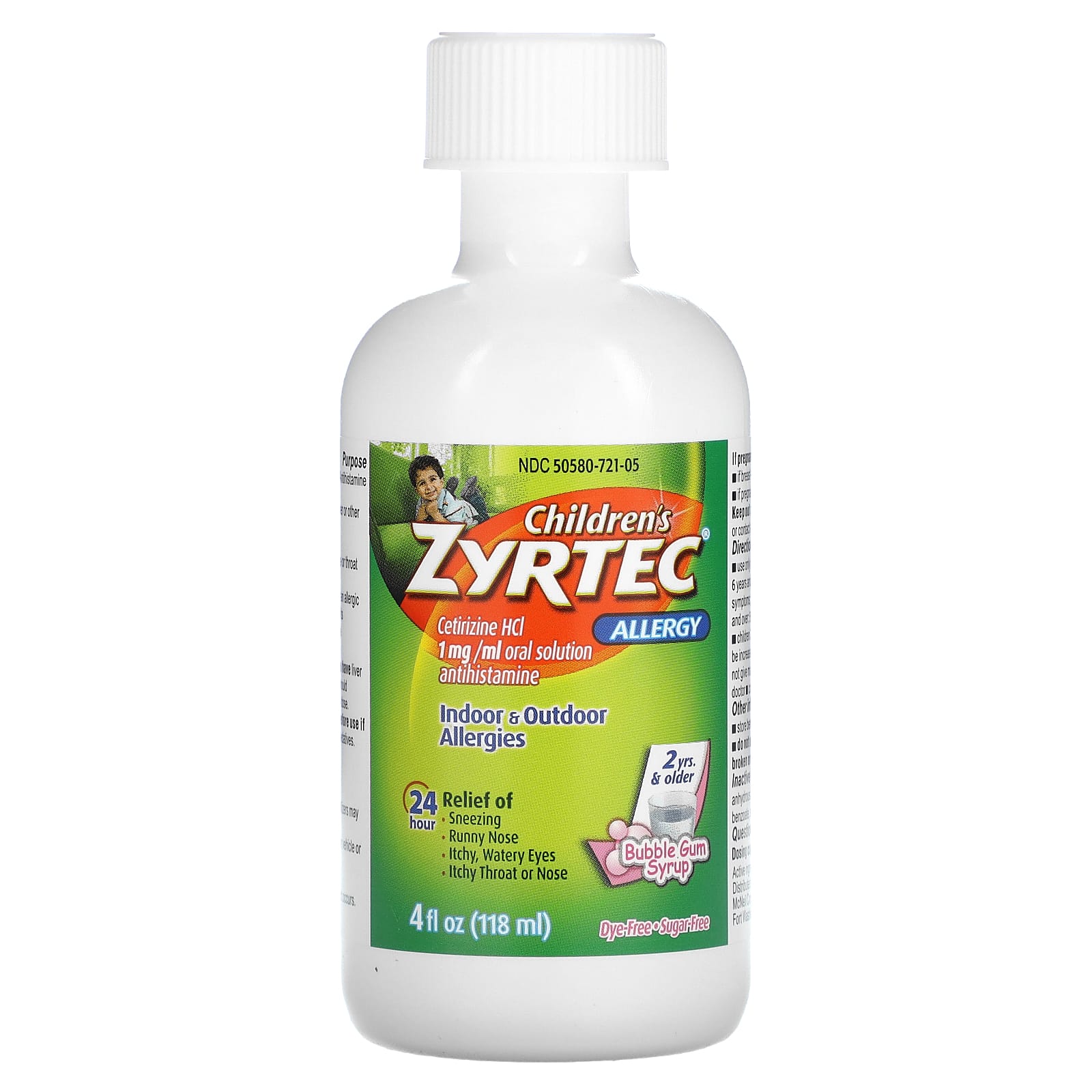 Zyrtec, Children's Allergy, Relief Syrup, 2+ Years, Bubble Gum, 5 mg, 4
