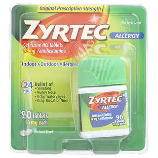 Zyrtec, Allergy, Cetirizine HCl, 10 mg, 90 Tablets