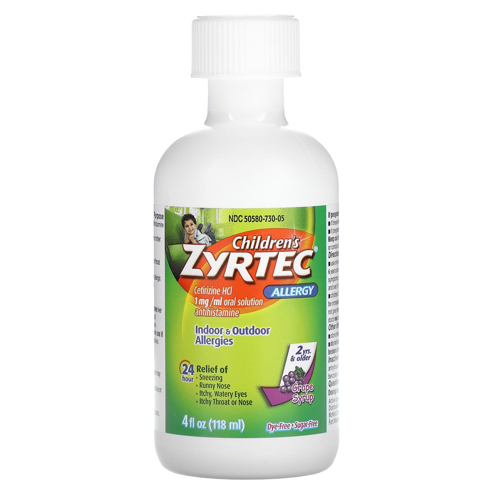 Zyrtec, Children's Allergy, Relief Syrup, 2+ Years, Grape, 5 mg, 4 fl