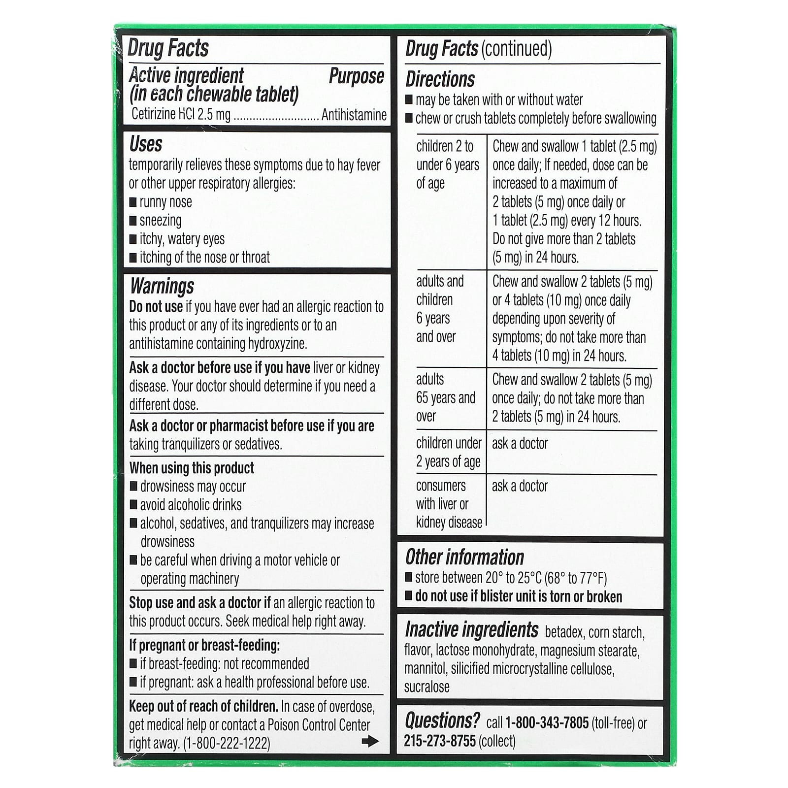 Zyrtec, Children's Allergy, DyeFree Chewable, 2+ Years, Grape, 2.5 mg