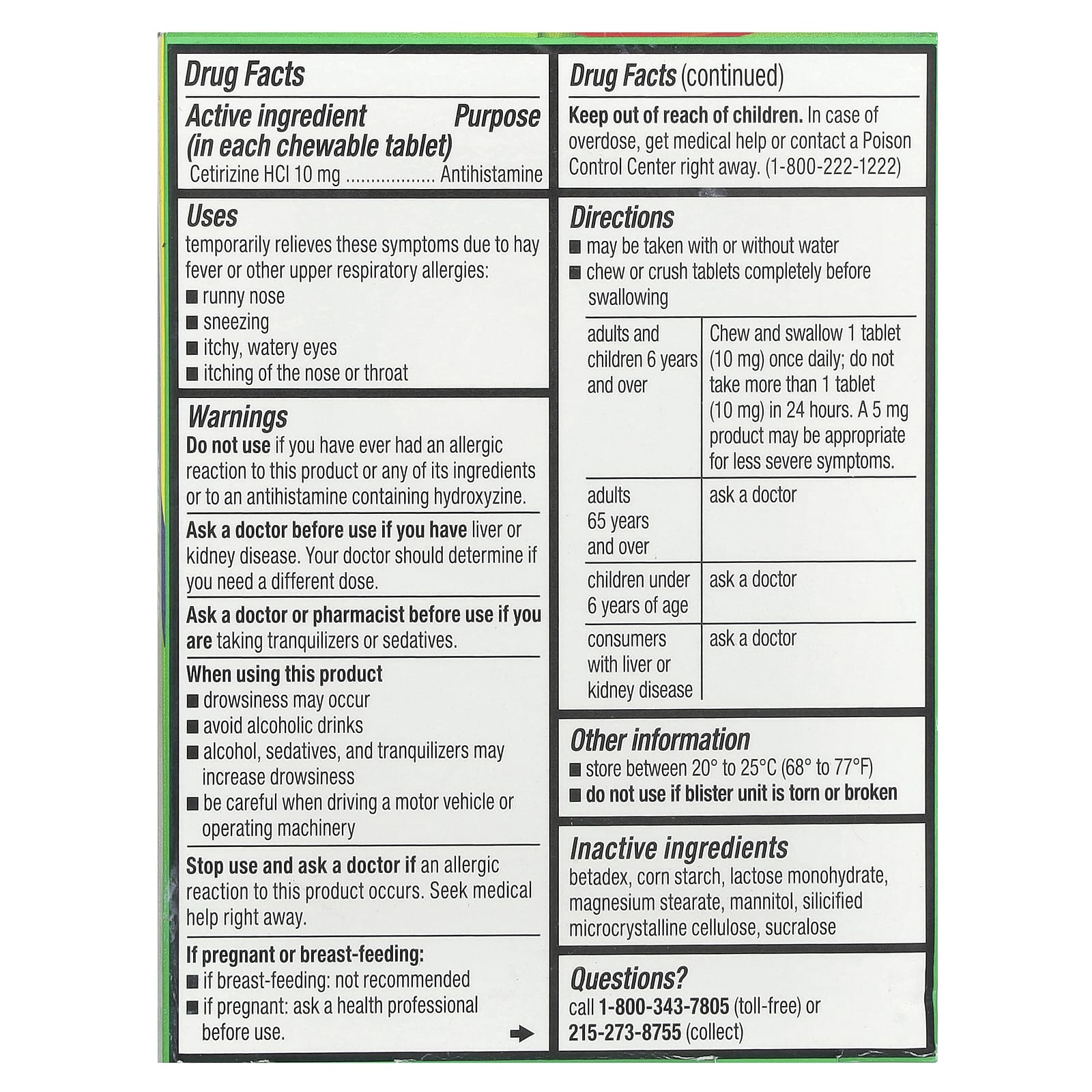 Zyrtec, Allergy, Cetirizine HCl, Dye-Free, 10 mg, 24 Chewable Tablets