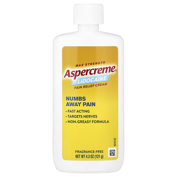 Aspercreme, Pain Relief Cream with 4% Lidocaine, Max Strength, Fragrance-Free, 4.3 oz (121 g)