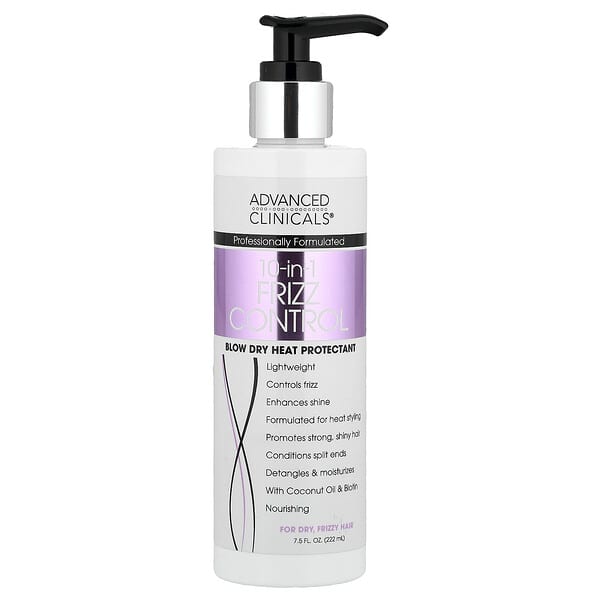 Advanced Clinicals, 10-In-1 Frizz Control, Blow Dry Heat Protectant, For Dry, Frizzy Hair, 7.5 fl oz (222 ml)