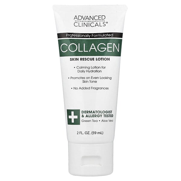Advanced Clinicals, Коллаген, Skin Rescue Lotion, Fragrance-Free, 2 fl oz (59 ml)