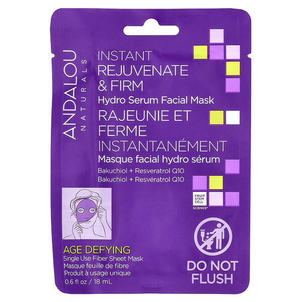 Andalou Naturals, Instant Rejuvenate & Firm, Hydro Serum Beauty Facial Mask, 1 Fiber Sheet, 0.6 fl oz (18 ml) (Discontinued Item)