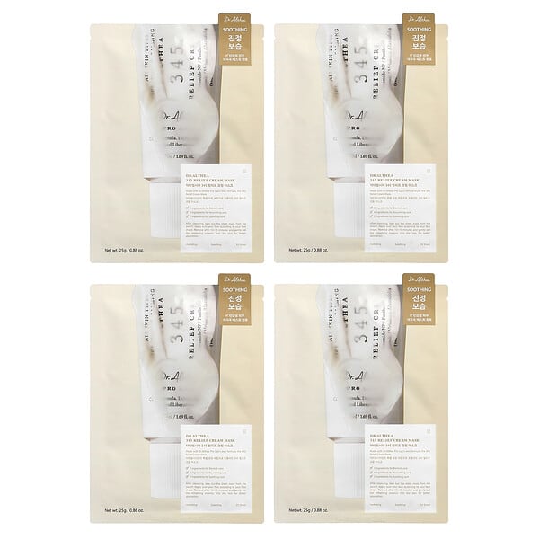 Dr. Althea, 345 Relief Cream Beauty Mask, 4 Sheets, 0.88 oz (25 g) Each