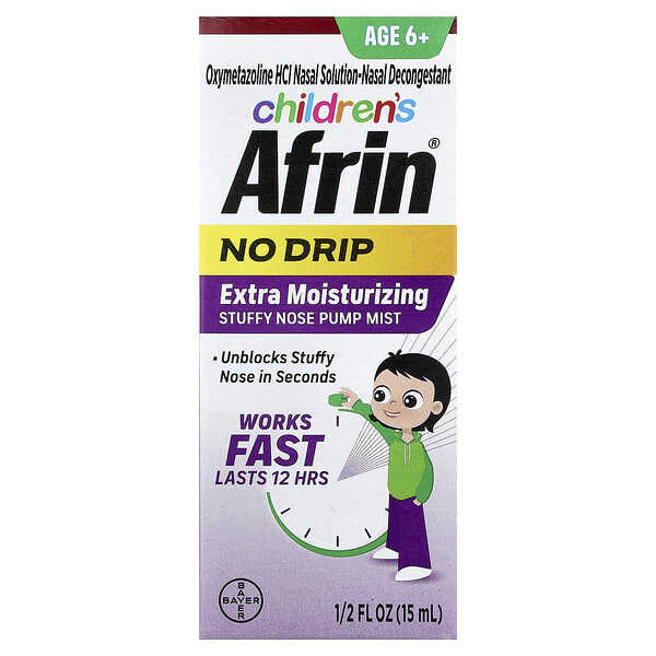 Afrin, Хүүхдийн, No Drip Extra Moisturizing Stuffy Nose Pump Mist, Age 6+, 1.2 fl oz (15 ml)