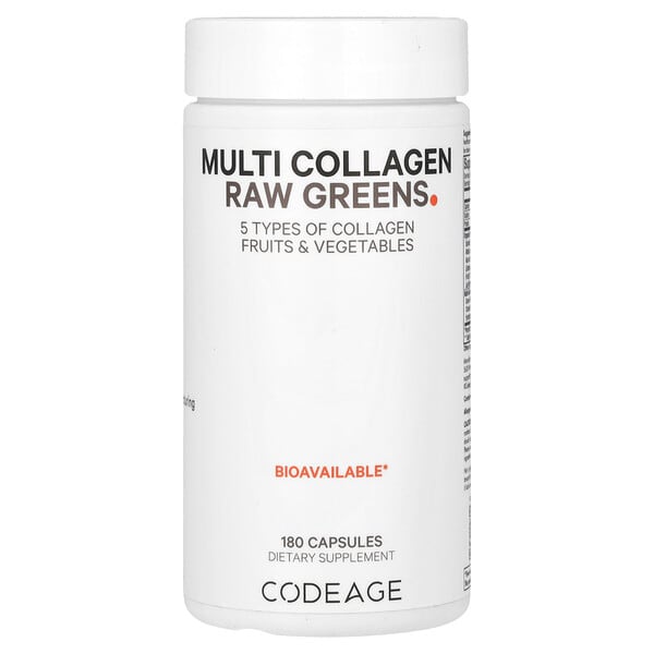 Codeage, Multi Коллаген Raw Greens, 180 капсул