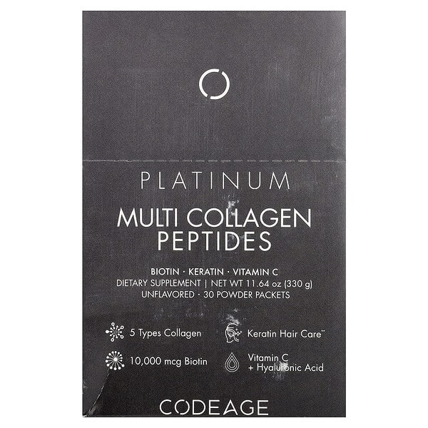 Codeage, Multi Коллаген Peptides, Platinum, амтгүй, 30 Packets, 0.38 oz (11 g) тус бүр