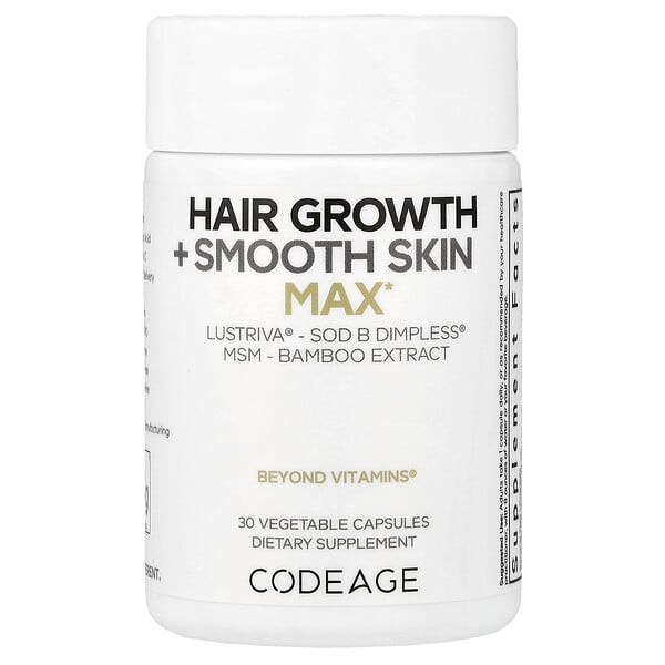 Codeage, Hair Growth + Smooth Skin, Max, 30 ширхэг капсул