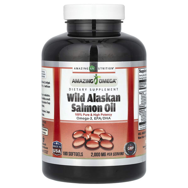 Amazing Nutrition, Wild Alaskan Salmon Oil, 180 зөөлөн капсул (1, 000 Per Softgel)