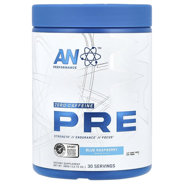 AN Supps, Pre-Workout, Zero Caffeine, Blue бөөрөлзгөнө, 13.75 oz (390 g)
