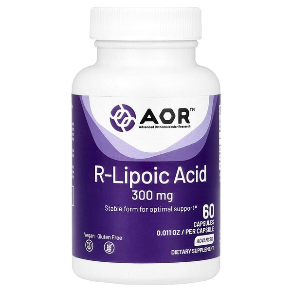 Advanced Orthomolecular Research AOR, R-липойн хүчил, 300 мг, 60 капсул