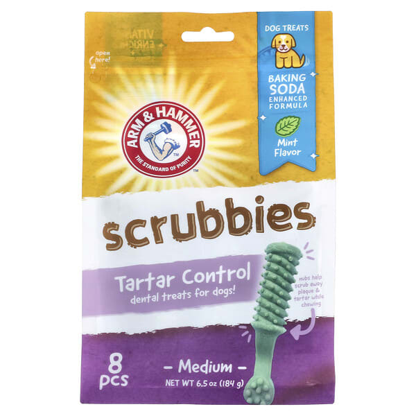 Arm & Hammer, Scrubbies, Tartar Control Dental Treats For Dogs, Medium, Mint, 8 ширхэг, 6.5 oz (184 g) (Discontinued Item)