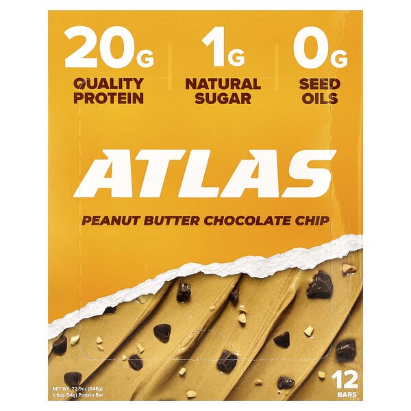 Atlas Bar, Protein Bar, Peanut Butter Chocolate Chip, 12 Bars, 1.9 oz (54 g) Each