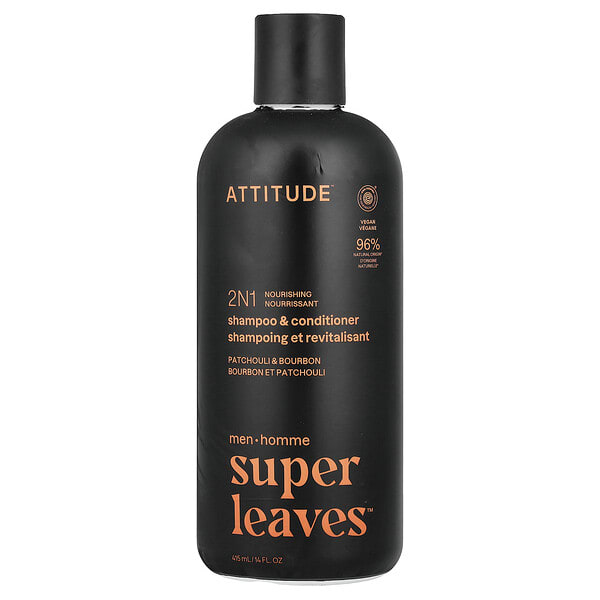 ATTITUDE, Super Leaves™, 2N1 Nourishing Shampoo & Conditioner, For Эрэгтэйчүүдийн, Patchouli & Bourbon, 14 fl oz (415 ml) (Discontinued Item)