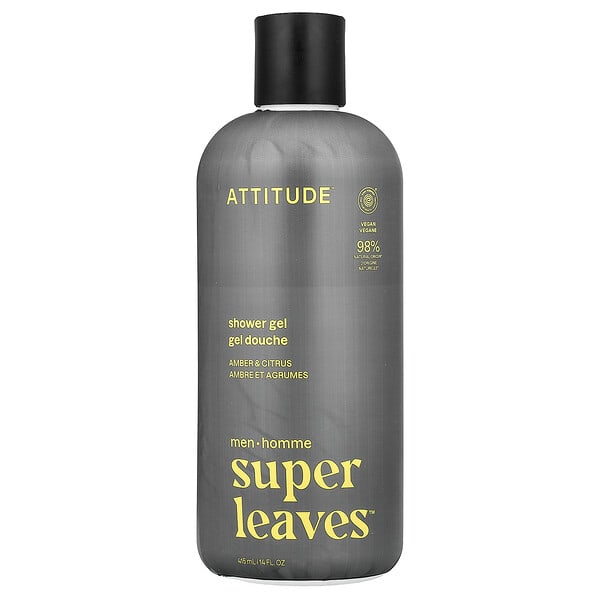 ATTITUDE, Super Leaves™, Shower Gel, For Эрэгтэйчүүдийн, Amber & Citrus, 14 fl oz (415 ml)