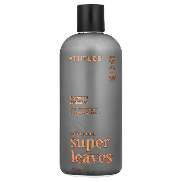 ATTITUDE, Super Leaves™, Shower Gel, For Эрэгтэйчүүдийн, Patchouli & Bourbon, 14 fl oz (415 ml)