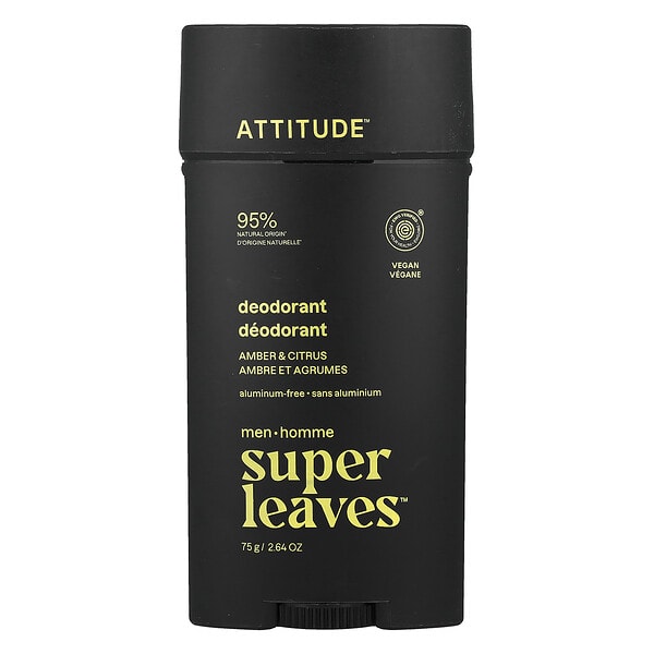 ATTITUDE, Super Leaves™, Aluminum-Free Deodorant, For Эрэгтэйчүүдийн, Amber & Citrus, 2.64 oz (75 g) (Discontinued Item)