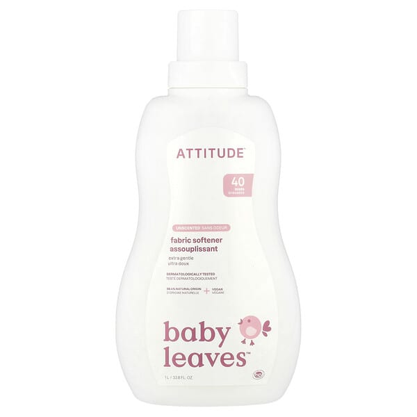 ATTITUDE, Baby Leaves™, Fabric Softener, үнэргүй, 40 Loads, 33.8 fl oz (1 L)