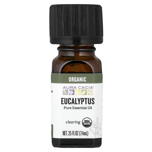 Aura Cacia, цэвэр Essential Oil, Organic Eucalyptus, 0.25 fl oz (7.4 ml)
