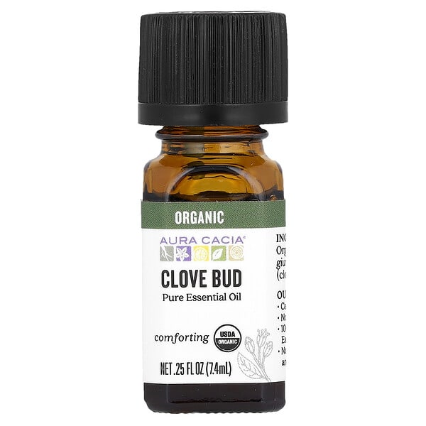 Aura Cacia, цэвэр Essential Oil, Organic Clove Bud, 0.25 fl oz (7.4 ml)