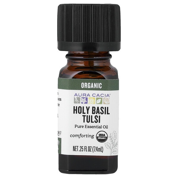 Aura Cacia, цэвэр Essential Oil, Organic Holy Basil Tulsi, 0.25 fl oz (7.4 ml)