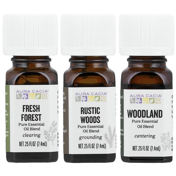 Aura Cacia, A Walk In The Woods Kit, Pure Essential Oil Blends, 3 Bottles, 0.25 fl oz (7.4 ml) Each