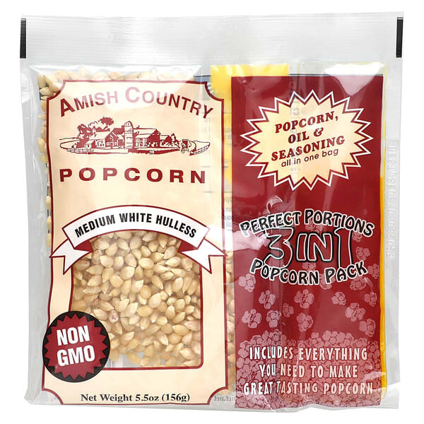 Amish Country Popcorn, Perfect Portions 3 in 1 Popcorn Pack, White, 5.5 oz (156 g) (Discontinued Item)
