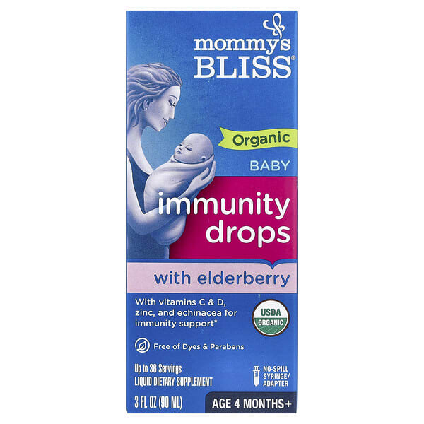 Mommy's Bliss, Organic Baby Immunity Drops With Elderberry, Age 4 Months+, 3 fl oz (90 ml)