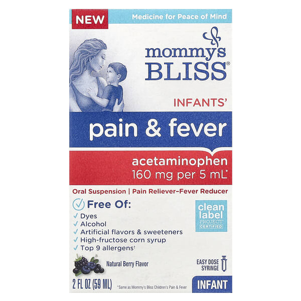 Mommy's Bliss, Infants' Pain & Fever, байгалийн жимс, 160 мг, 2 fl oz (59 ml)