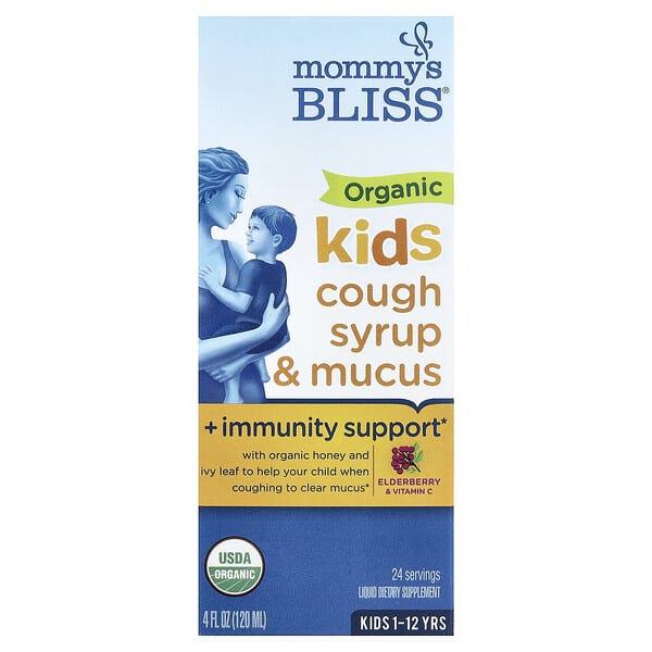 Mommy's Bliss, Organic Kids Cough Syrup & Mucus + Immunity Support, 1-12 Yrs, Бузны жимс, 4 fl oz (120 ml)