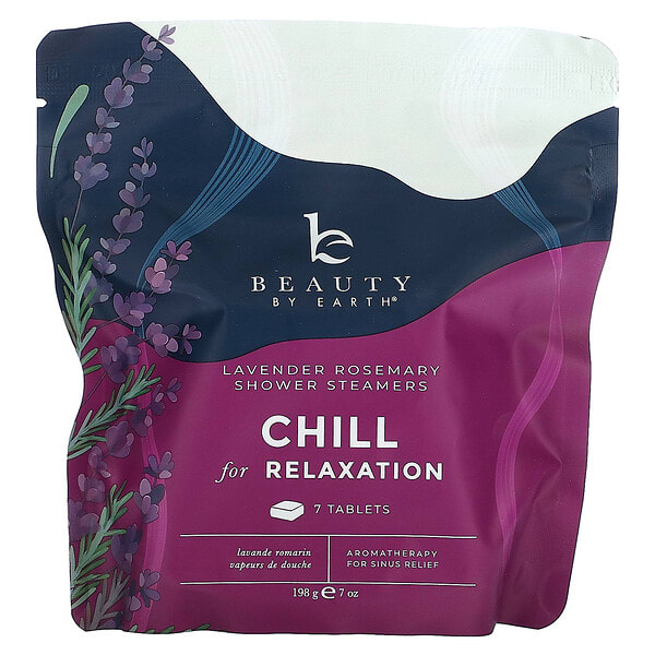 Beauty By Earth, Chill for Relaxation, Shower Steamers, Lavender Rosemary, 7 шахмал, 7 oz (198 g)