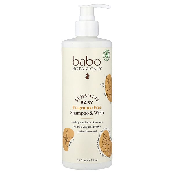 Babo Botanicals, Sensitive Baby, Shampoo & Wash, Fragrance Free, 16 fl oz (473 ml)