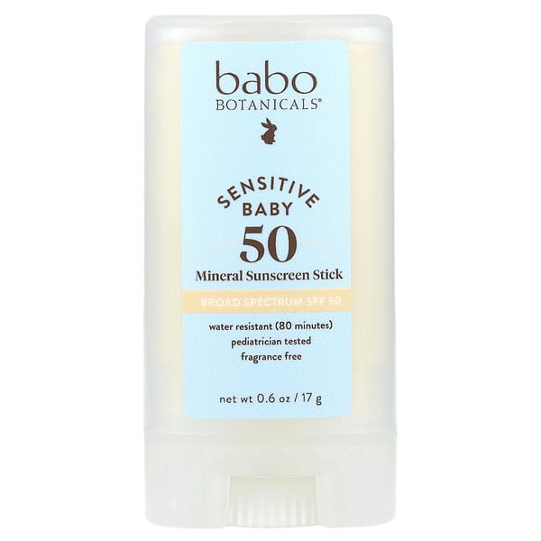 Babo Botanicals, Sensitive Baby, Mineral Sunscreen Stick, SPF 50, Fragrance Free, 0.6 oz (17 g)