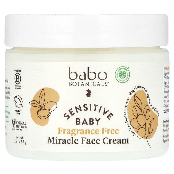 Babo Botanicals, Sensitive Baby Miracle Face Cream, Fragrance Free, 2 oz (57 g)