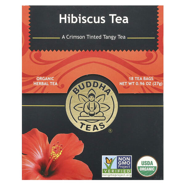 Buddha Teas, органик Herbal Tea, Hibiscus, Caffeine Free, 18 Tea Bags, 0.96 oz (27 g)
