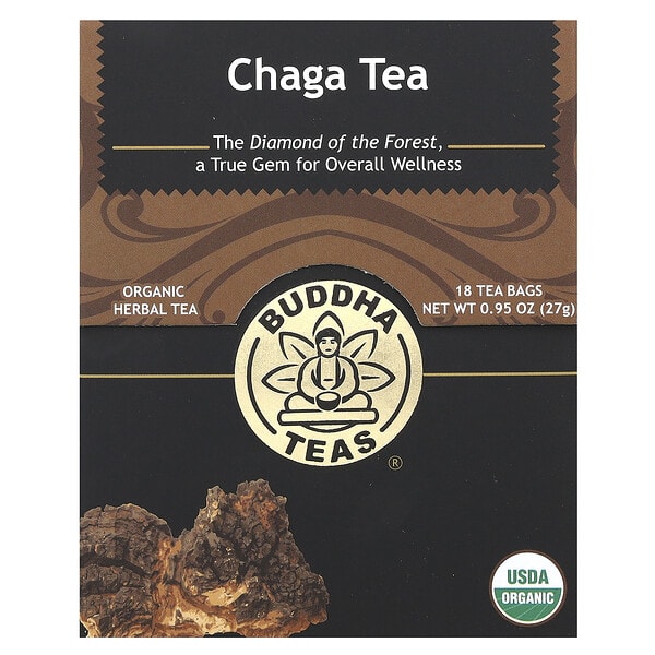 Buddha Teas, органик Herbal Tea, Chaga, Caffeine Free, 18 Tea Bags, 0.95 oz (27 g)