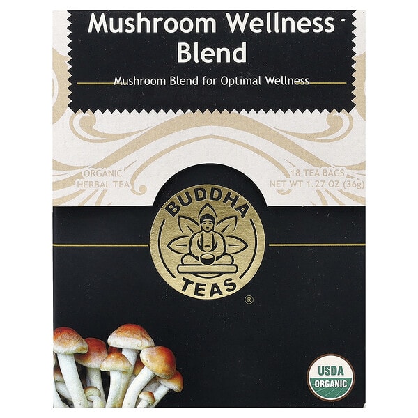 Buddha Teas, органик Herbal Tea, Mushroom Wellness Blend, Caffeine Free, 18 Tea Bags, 1.27 oz (36 g)