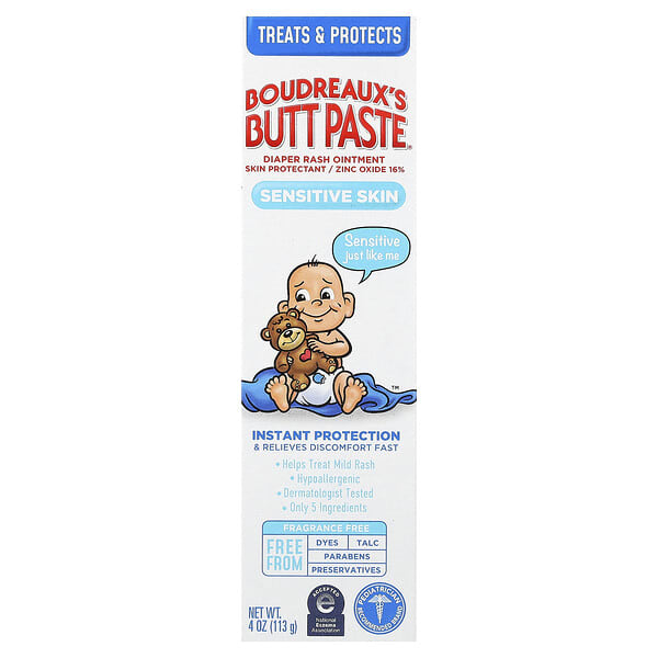 Boudreaux's Butt Paste, Diaper Rash Ointment, Sensitive Skin, Fragrance Free, 4 oz (113 g)
