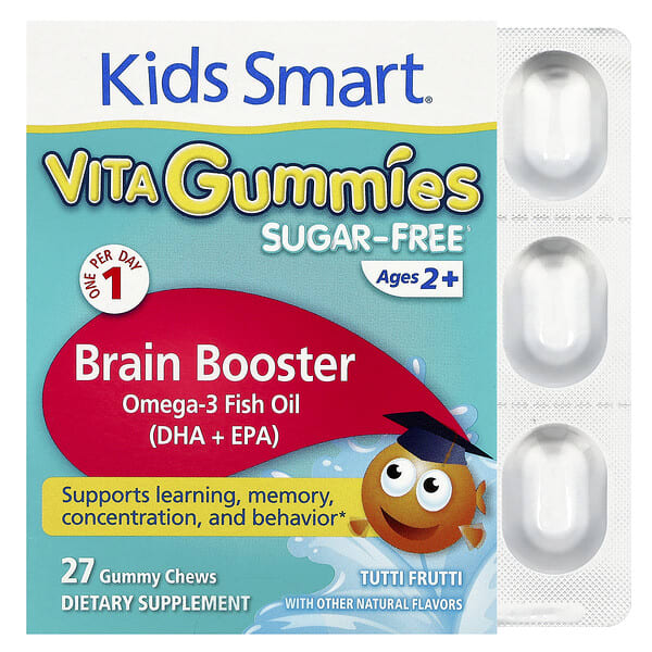 Kids Smart, Vita Gummies, Brain Booster, Sugar-Free, Ages 2+, Tutti Frutti, 27 Gummy Chews
