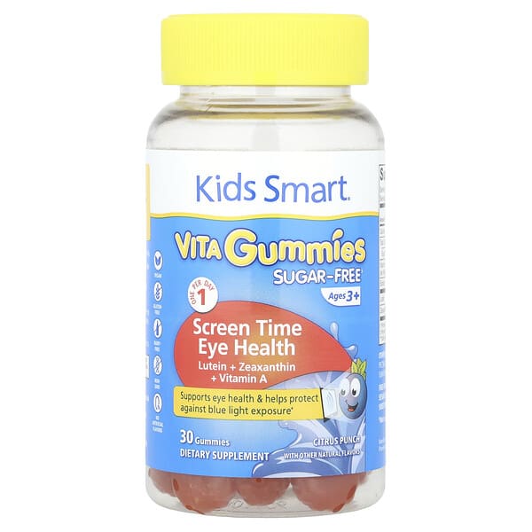 Kids Smart, Kids Smart® Vita Gummies, Screen Time Eye Health, элсэн чихэргүй, Ages 3+, Citrus Punch, 30 чихэр
