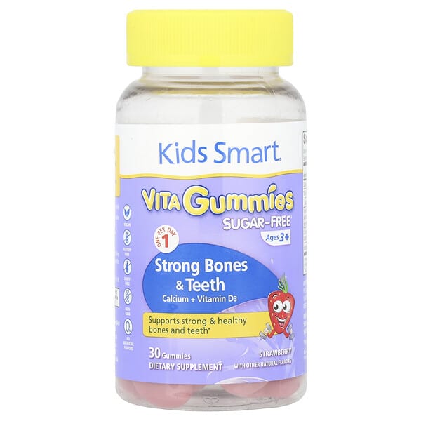 Kids Smart, Kids Smart®, Vita Gummies, Strong Bones & Teeth, Кальци + Витамин D3, Ages 3+, Strawberry, 30 чихэр