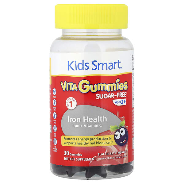 Kids Smart, Kids Smart®, VITA Gummies, Iron Health, Ages 3+, Blackberry Lemonade, 30 чихэр