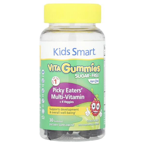 Kids Smart, Kids Smart® Vita Gummies, Picky Eaters' Multi-Vitamin + 4 Veggies, Ages 3+, Citrus Berry, 30 чихэр