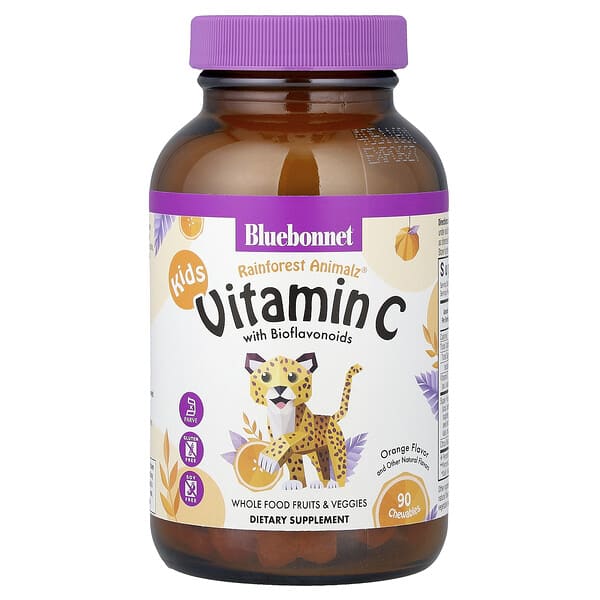 Bluebonnet Nutrition, Rainforest Animalz®, Витамин C — Bioflavonoids, Orange, 90 зажилдаг шахмал