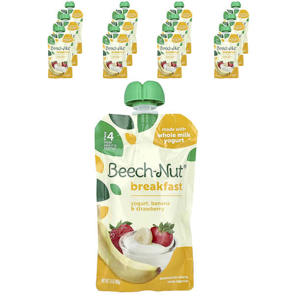 Beech-Nut, Breakfast, 12+ Months, Yogurt, Banana & Strawberry, 12 Pouches, 3.5 oz (99 g) Each