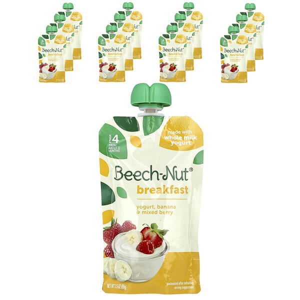 Beech-Nut, Breakfast, 12+ Months, Yogurt, Banana & Mixed Berry, 12 Pouches, 3.5 oz (99 g) Each
